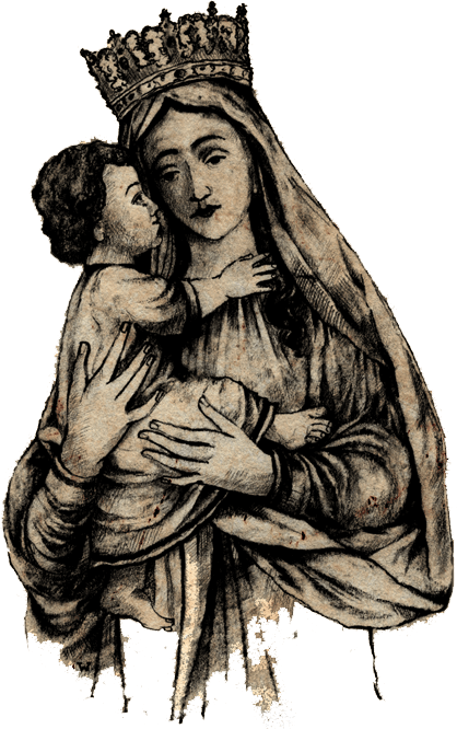 Mary holding the baby Jesus in her arms